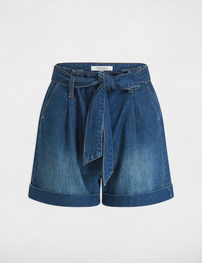Short vaquero con cinturón denim stone mujer