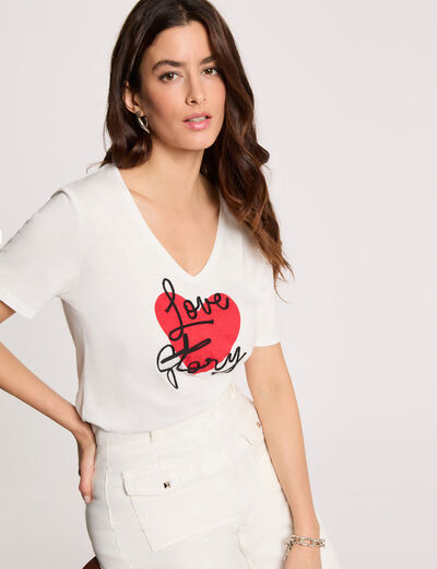 Camiseta cuello v manga corta blanco mujer