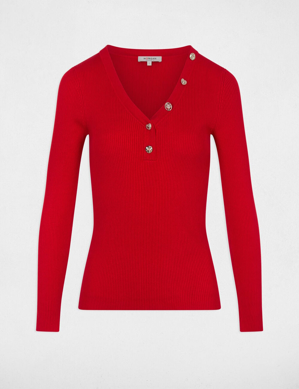 Jersey cuello v fantas&iacute;a rojo mujer