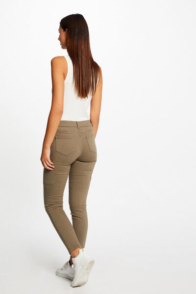Vaquero cargo skinny con botones verde caqui mujer