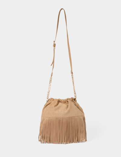 Bolso bombonera de antelina beige mujer