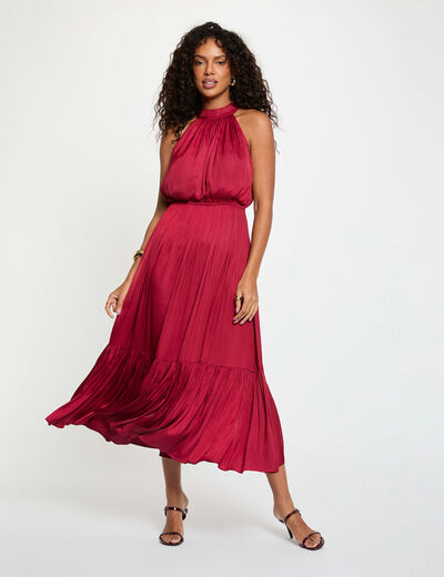 Vestido largo acampanado holgado burdeos mujer
