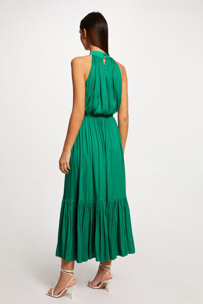 Vestido largo acampanado holgado verde mujer