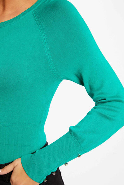 Jersey manga larga con cuello redondo verde mujer