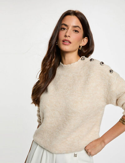 Jersey corto cuello fantas&iacute;a beige mujer
