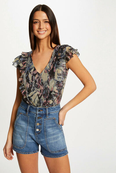 Camiseta manga corta estampado abstracto multicolor mujer