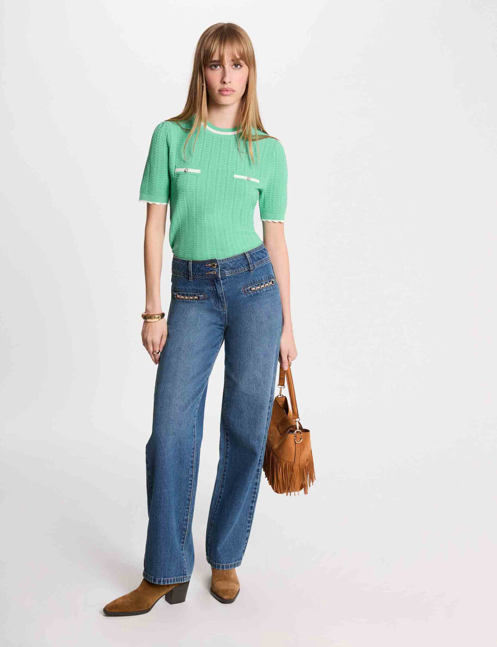 Jersey manga corta verde menta mujer