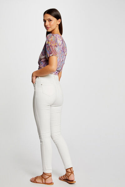 Camiseta manga corta estampado floral morado mujer