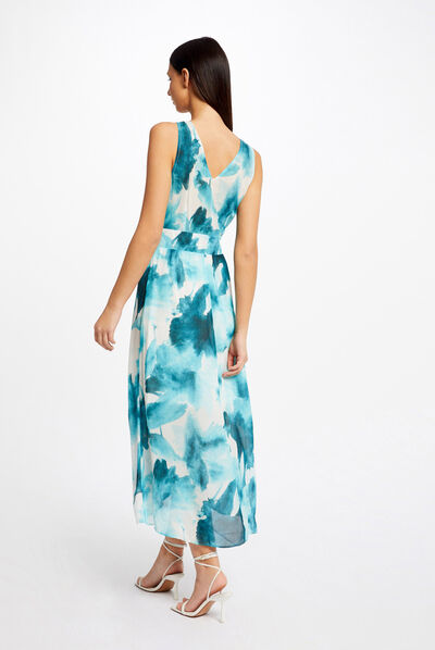 Vestido largo cruzado estampado multicolor mujer