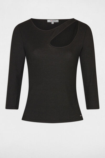 Camiseta manga 3/4 abertura negro mujer