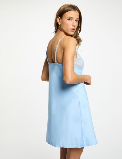 Camis&oacute;n satinado con cuello v azul mujer