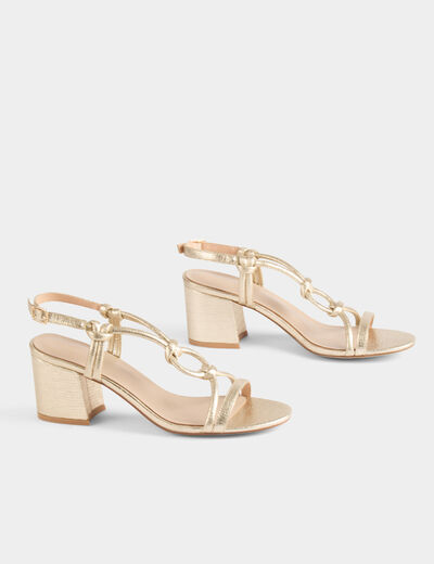 Sandalias de tacón y anillas amarillo oro mujer