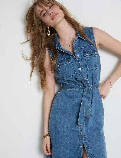 Vestido midi evasé vaquero denim stone mujer