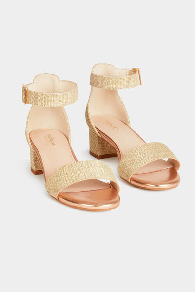 Sandalias de tacón efecto metalizado dorado mujer