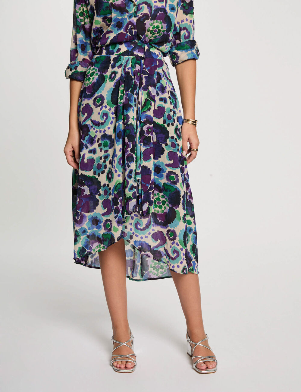 Falda holgada estampada multicolor mujer