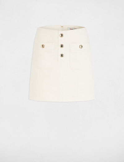 Falda corta de tweed marfil mujer