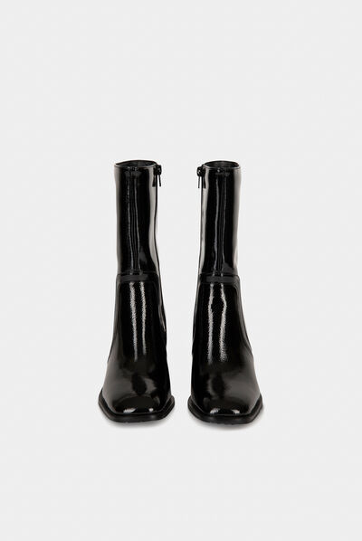 Botines de tacones de charol negro mujer
