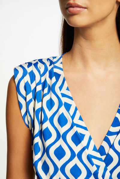 Camiseta estampado geométrico azul eléctrico mujer