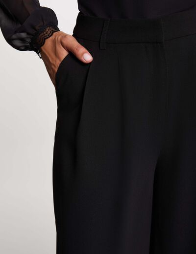 Pantal&oacute;n ancho de tiro alto negro mujer