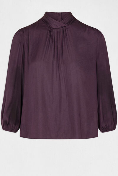 Blusa manga 3/4 efecto satinado ciruela mujer