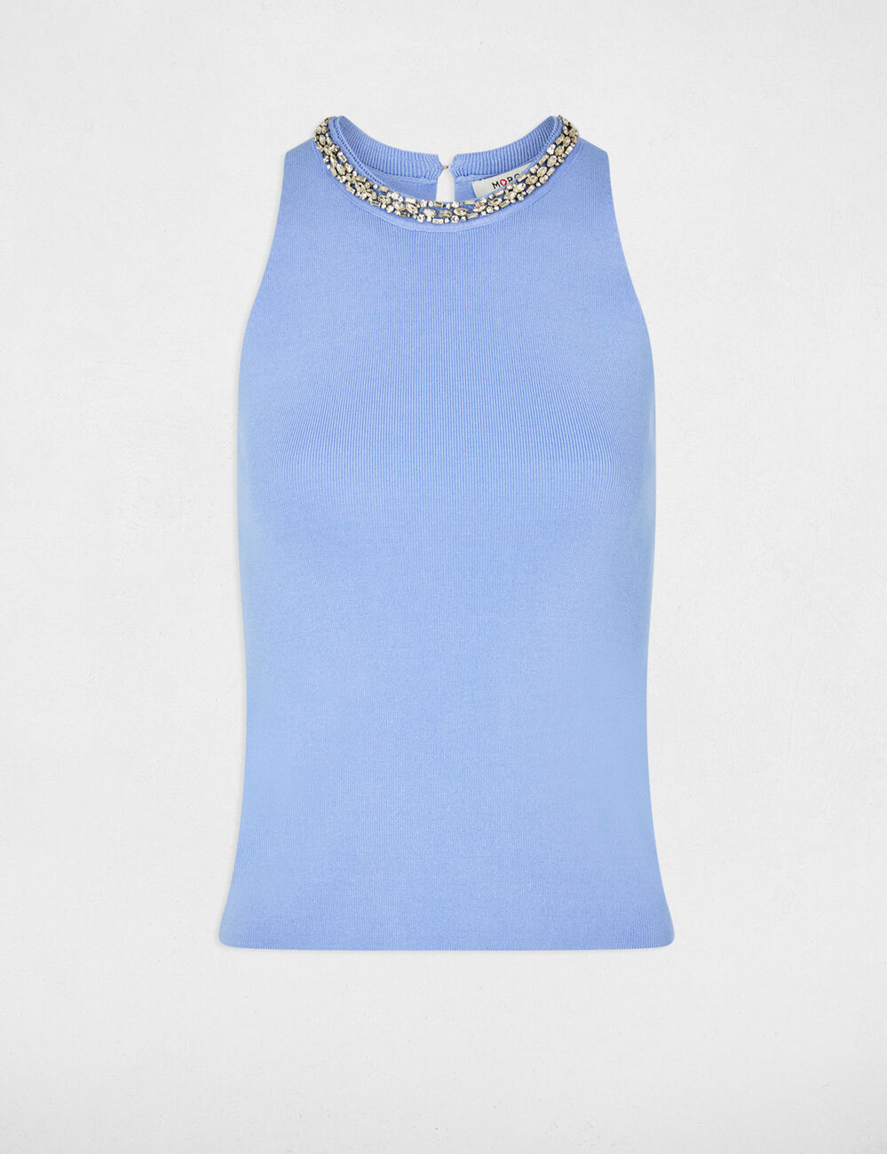 Camiseta ajustada con strass azul mujer
