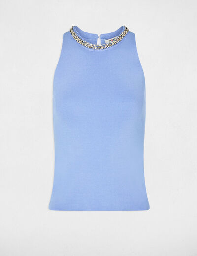 Camiseta ajustada con strass azul mujer