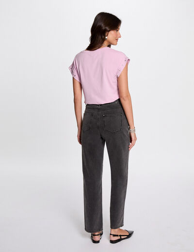 Camiseta manga corta tachuelas rosa pastel mujer