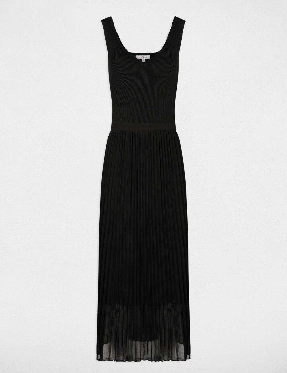 Vestido punto largo entallado negro mujer