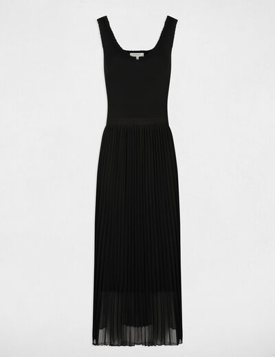 Vestido punto largo entallado negro mujer