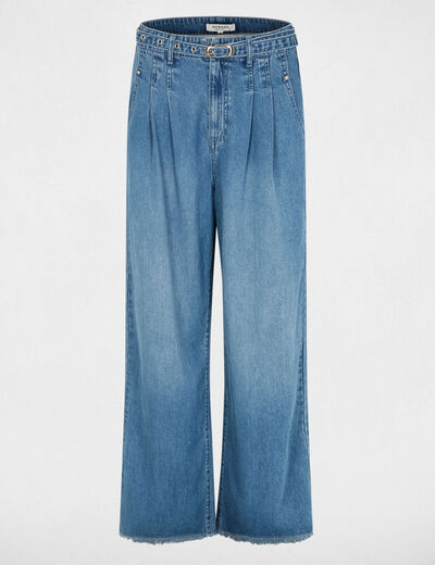 Jean ancho de tiro alto denim stone mujer