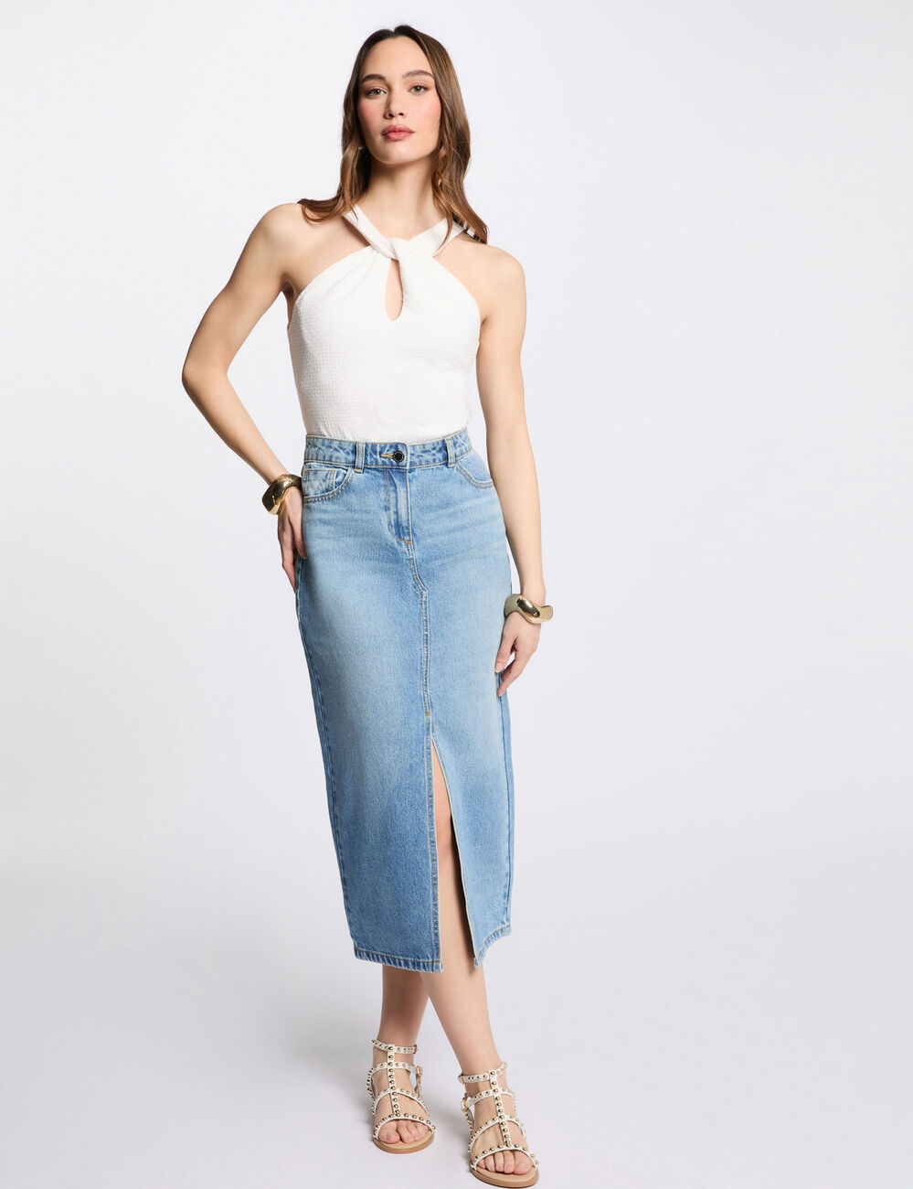 Top sin manga blanco mujer