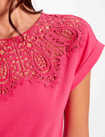 Camiseta manga corta rosado fucsia mujer