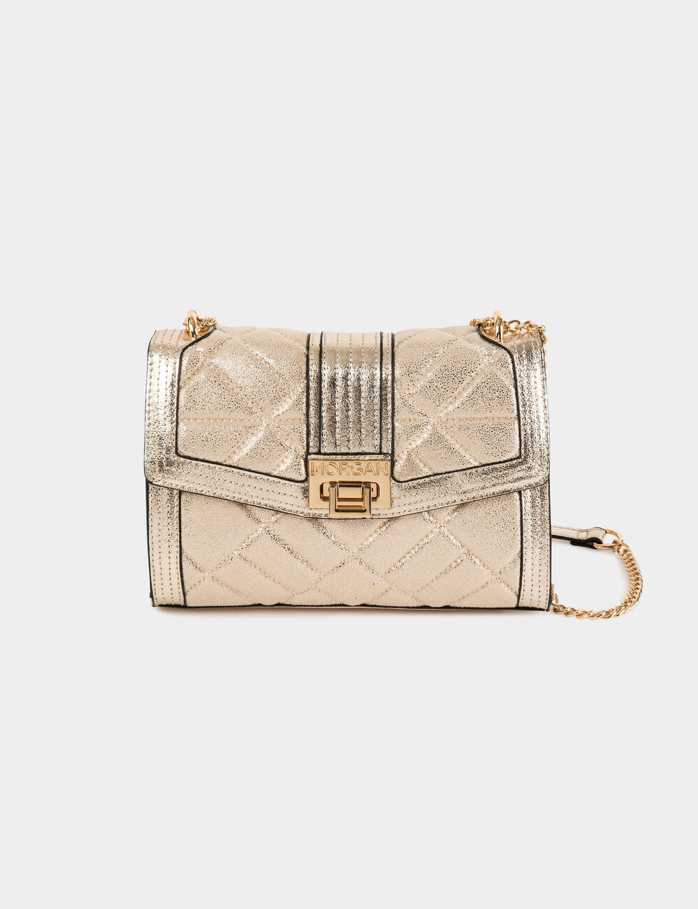 Bolso con solapa acolchado y metalizado amarillo oro mujer