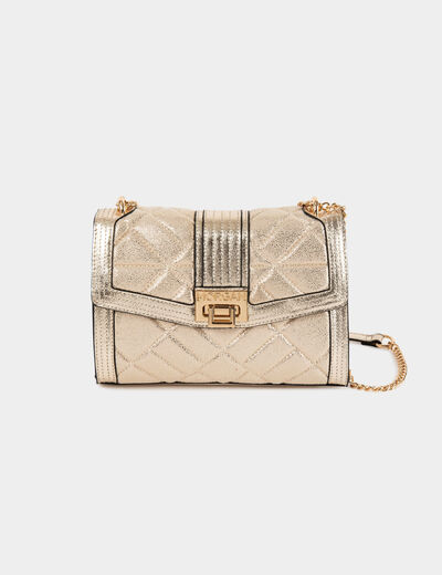 Bolso con solapa acolchado y metalizado amarillo oro mujer