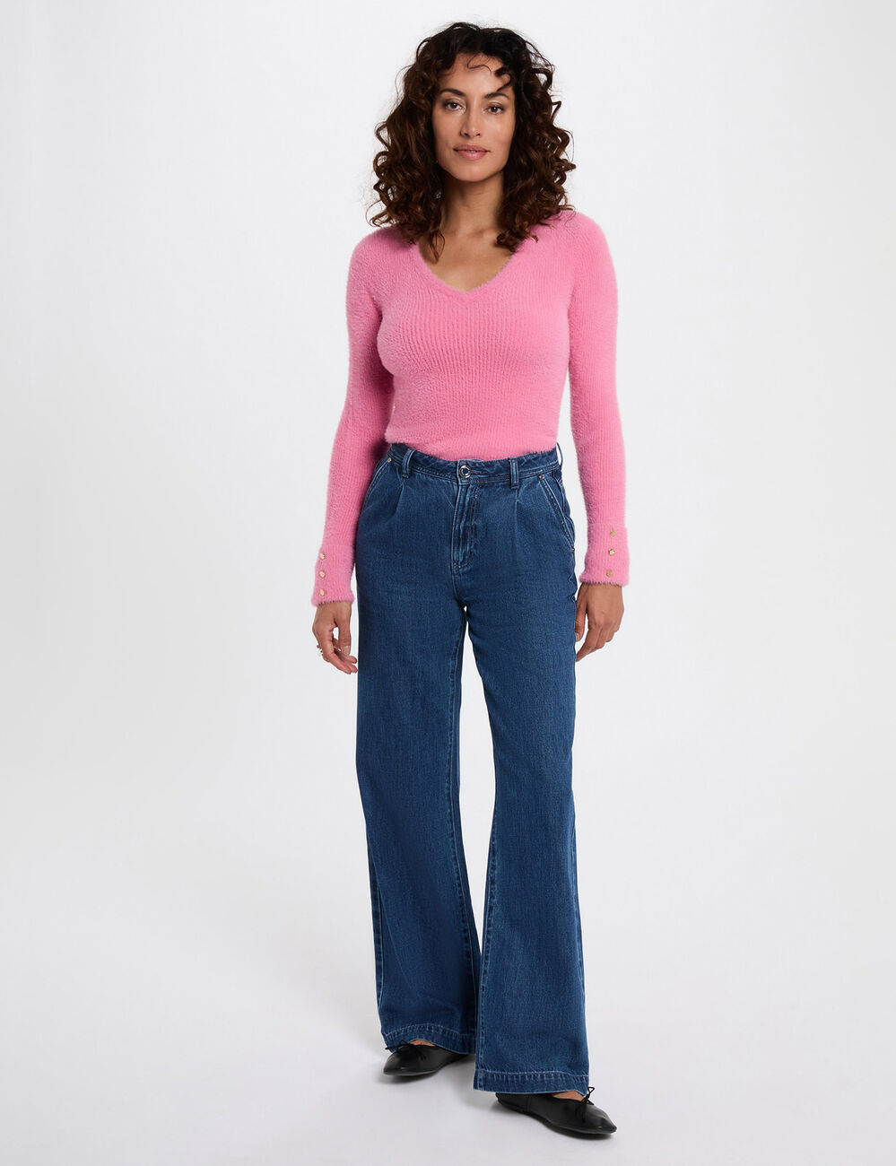 Jersey manga larga punto aterciopelado rosa mujer