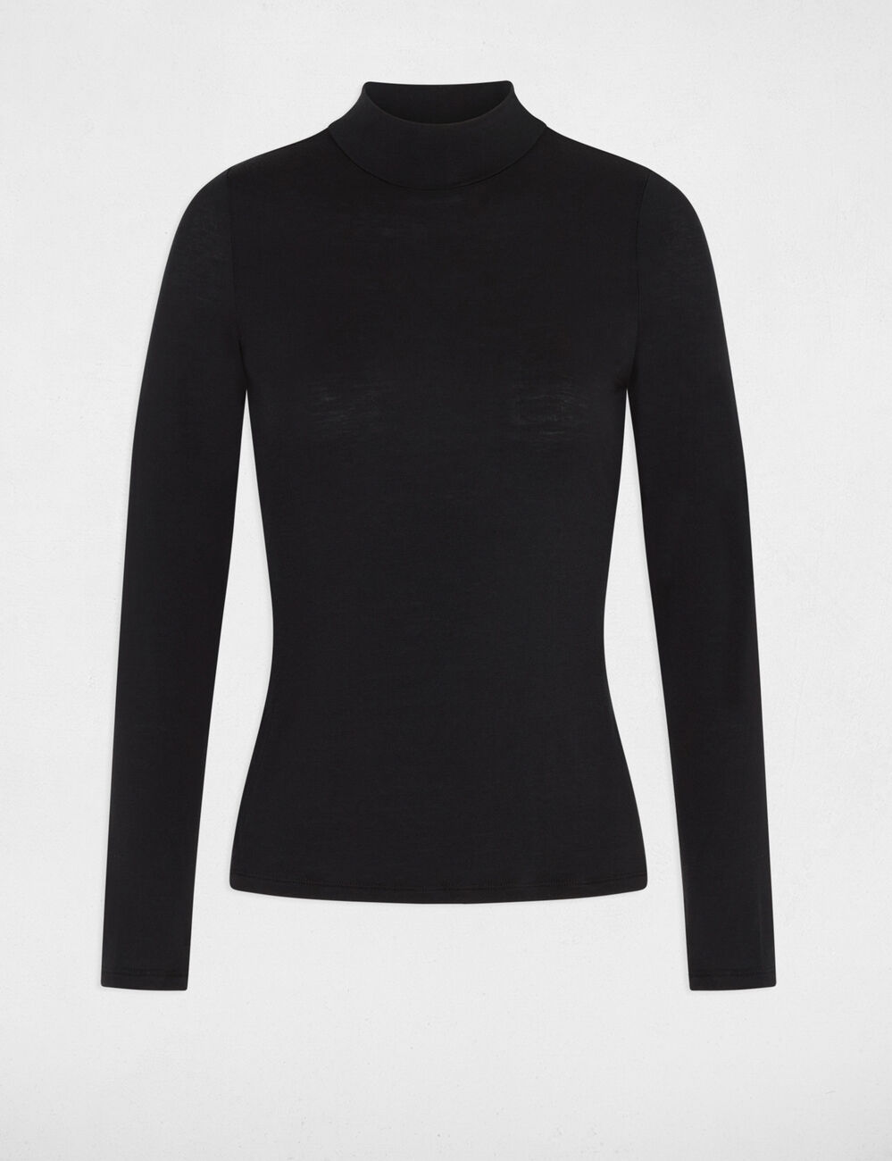 Camiseta cuello alto manga larga negro mujer
