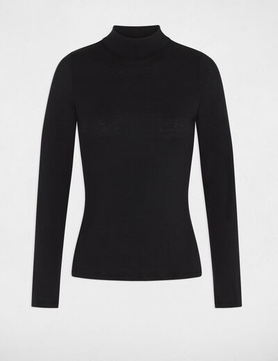 Camiseta cuello alto manga larga negro mujer