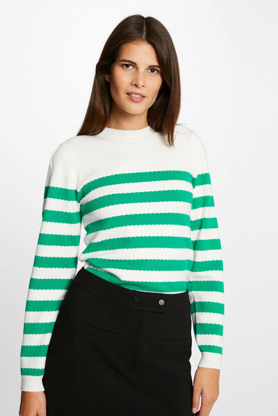 Jersey manga larga con rayas verde mujer