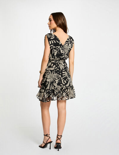 Vestido cruzado estampado negro mujer