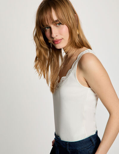 Top ajustado con cuello en v blanco mujer