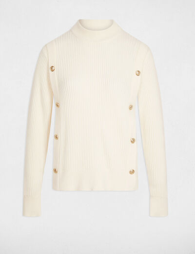 Jersey corto de cuello alto marfil mujer