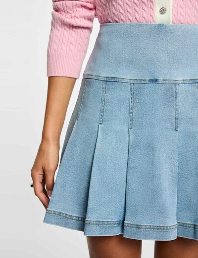 Falda corta plisada denim stone mujer
