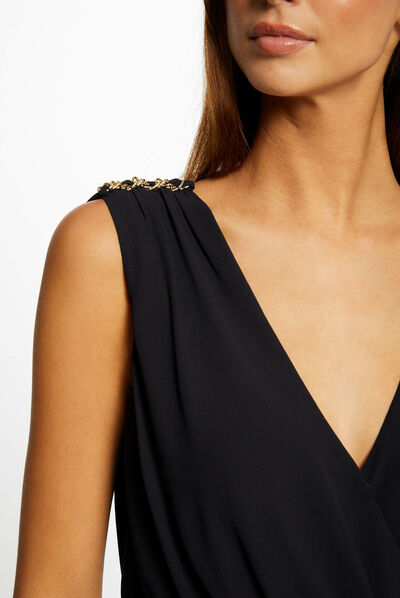 Blusa sin mangas con detalles de cadena azul marino mujer