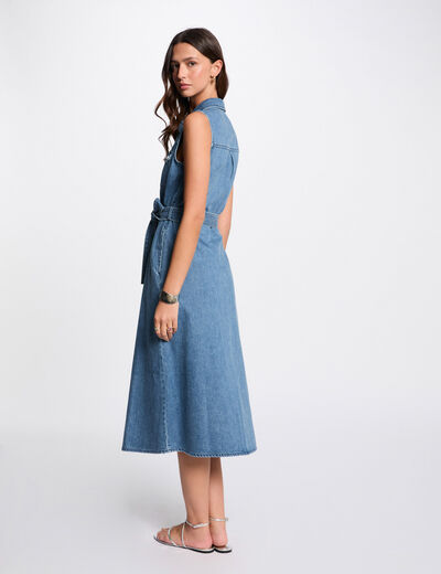 Vestido midi evasé vaquero denim stone mujer