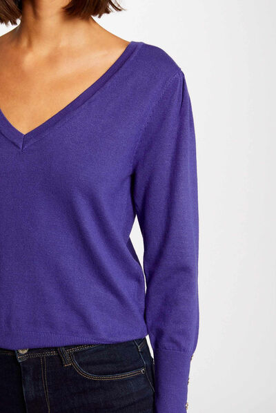 Jersey manga larga con escote en V morado mujer