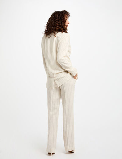 Pantalón pernera ancha rayas beige mujer
