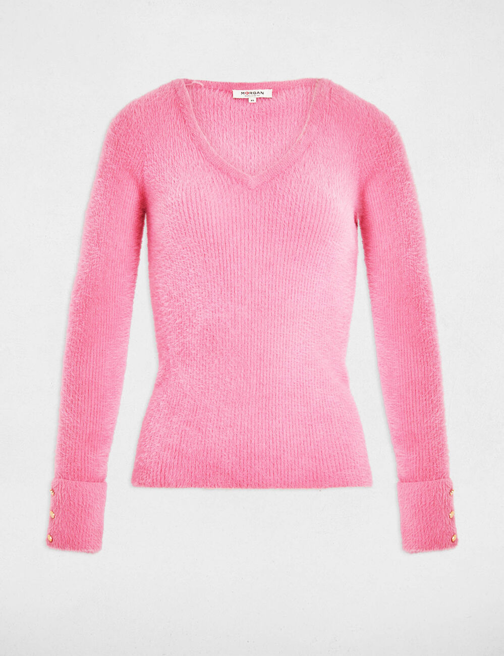 Jersey manga larga punto aterciopelado rosa mujer