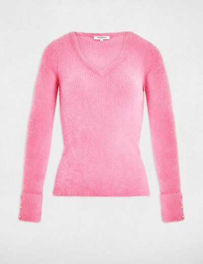 Jersey manga larga punto aterciopelado rosa mujer