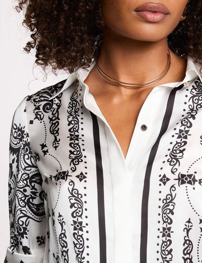 Camisa fluida estampada blanco mujer