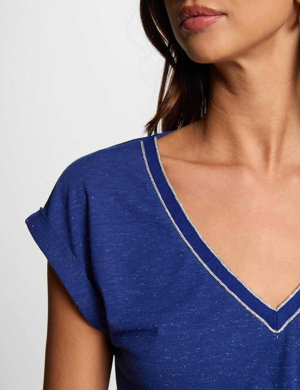 Camiseta de manga corta azul eléctrico mujer